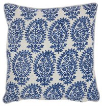 RC790/BLUE-18X18 Off White and Printed Blue Paisley Throw Pillow-3