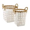 15 Inch White Rattan Basket with Handles