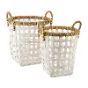 15 Inch White Rattan Basket with Handles