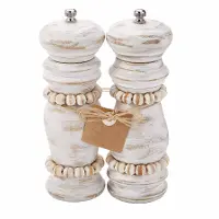 White Wash Beaded Salt and Pepper Grinder Set