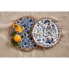 Floral Indigo Blue, White and Yellow Serving Wood Tray Set