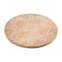 Mango Wood Lazy Susan with Carved White Wash Detailing