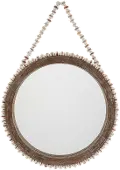 Brown and White Washed Beaded Mango Wood Wall Mirror