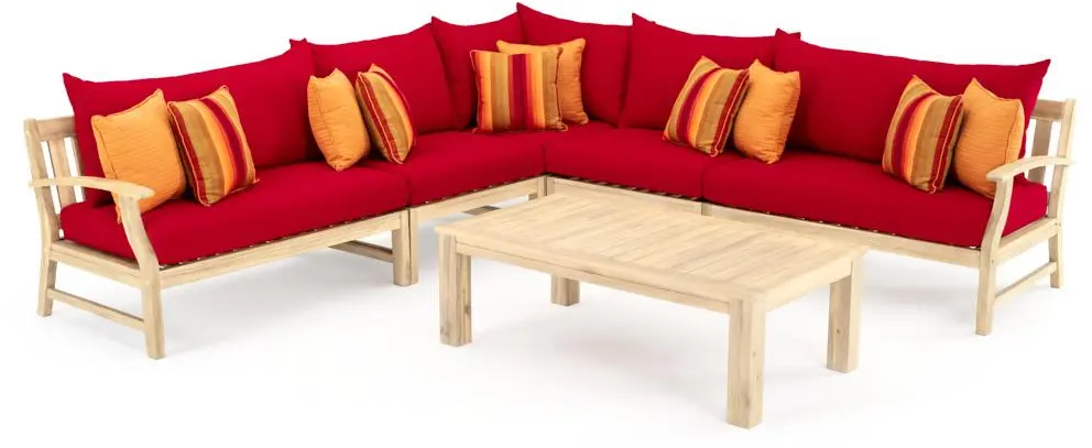 Modern 6 Piece Patio Sectional - Sunset Red-2