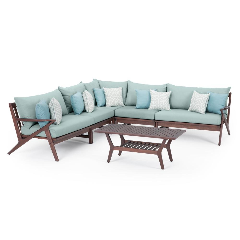 6 Piece Patio Sectional with Coffee Table - Spa Blue-2