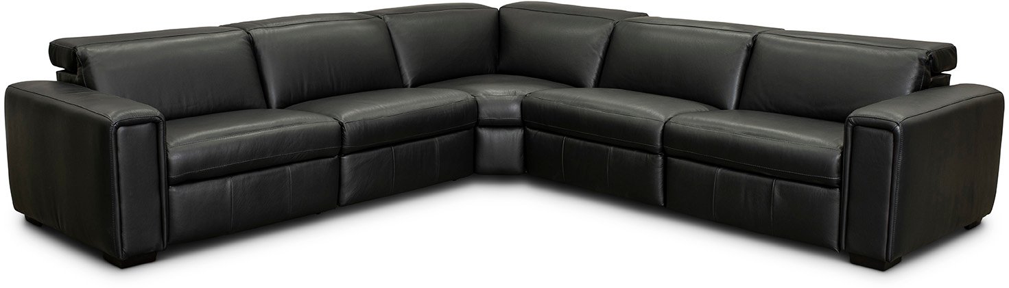 Basalt Black 5 Piece Leather Power Reclining Sectional - Titan-2