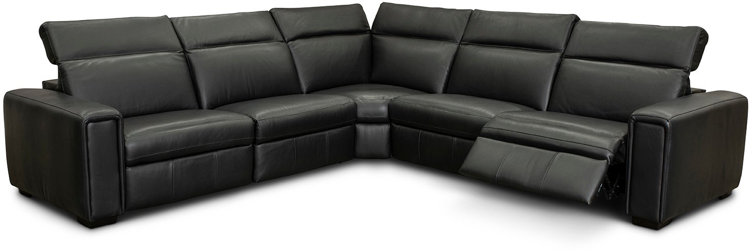 Basalt Black 5 Piece Leather Power Reclining Sectional - Titan-3