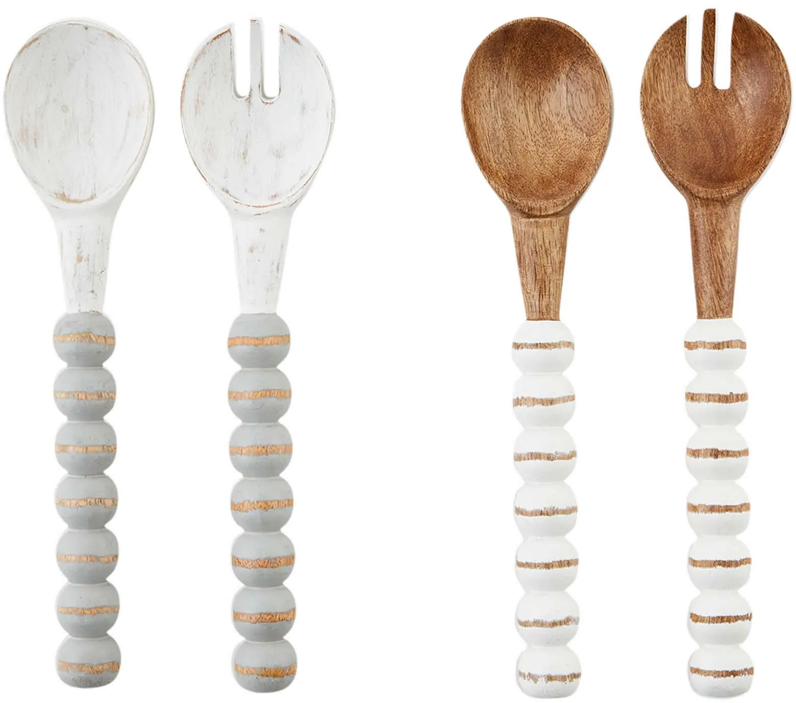 Assorted Wood Beaded Gray or Brown Serving Utensil Set-1