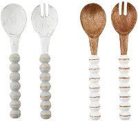 Assorted Wood Beaded Gray or Brown Serving Utensil Set