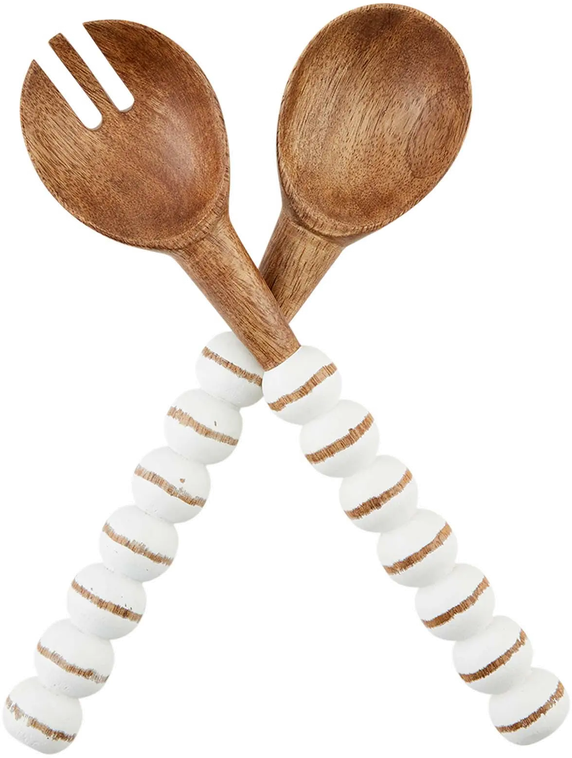 Assorted Wood Beaded Gray or Brown Serving Utensil Set-2