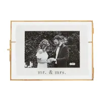 Mr. & Mrs. Antique Brass and Glass Picture Frame