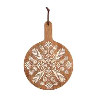 Carved Mango Wood and White Round Paddle Cutting Board