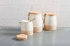 5 Inch White and Light Brown Stoneware Canister with Spoon