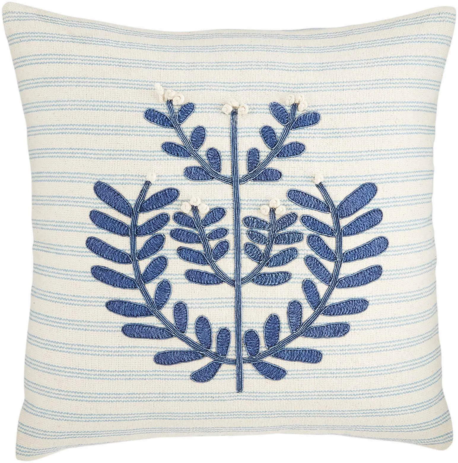Blue and Tan French Knot Applique Square Throw Pillow-1