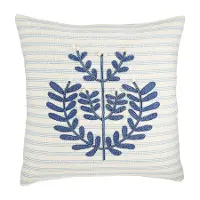 Blue and Tan French Knot Applique Square Throw Pillow