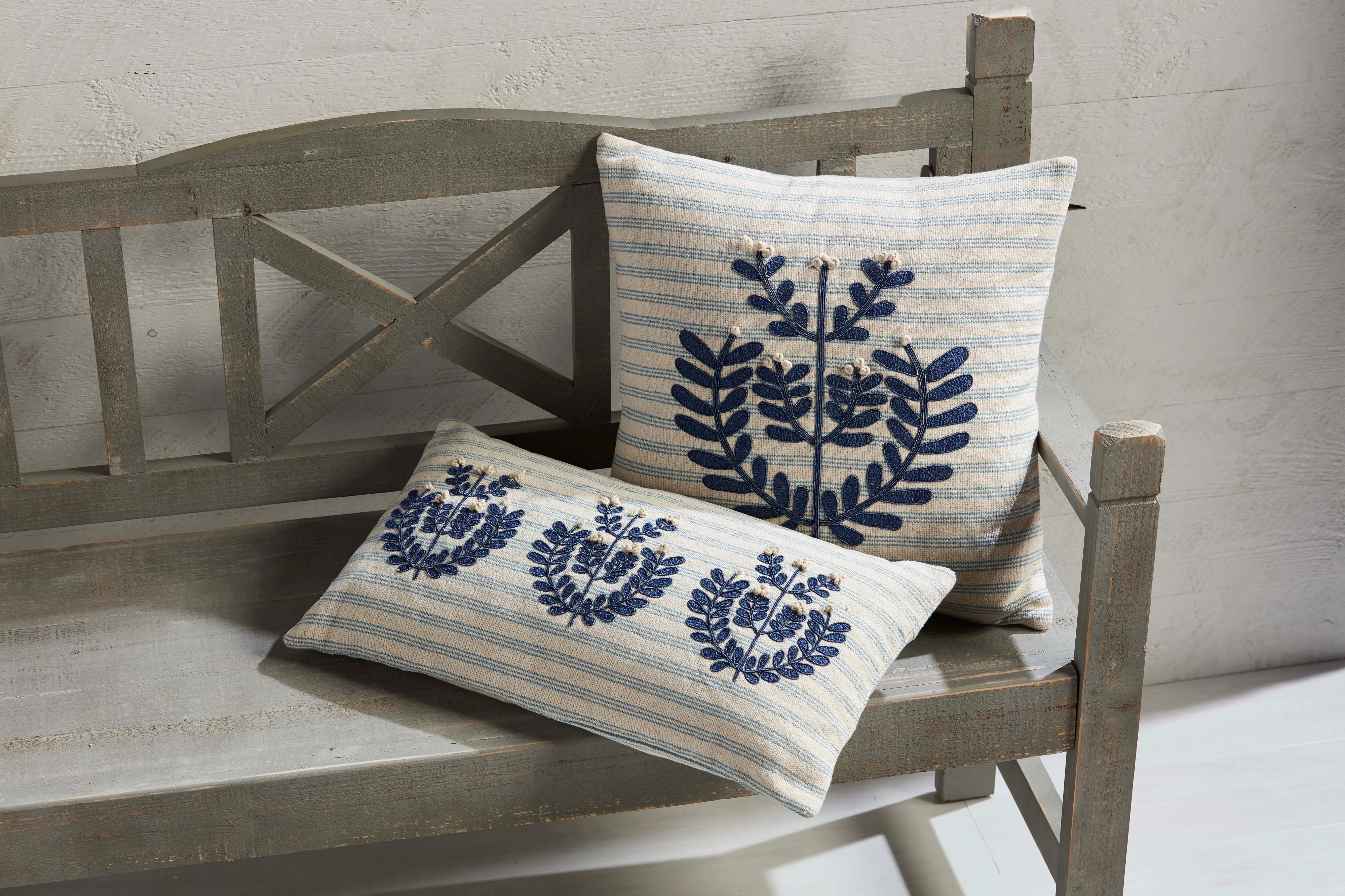 Blue and Tan French Knot Applique Square Throw Pillow-2