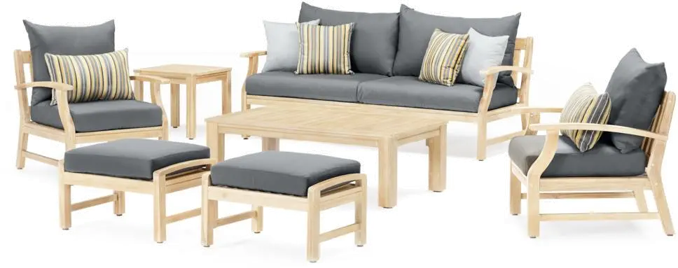 Modern 7 Piece Sofa and Club Chair Patio Set - Charcoal Gray-2