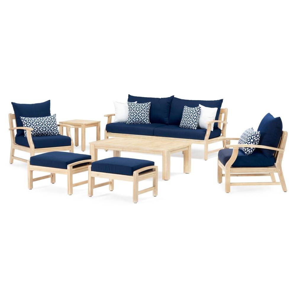 Modern 7 Piece Sofa and Club Chair Patio Set - Navy Blue-2
