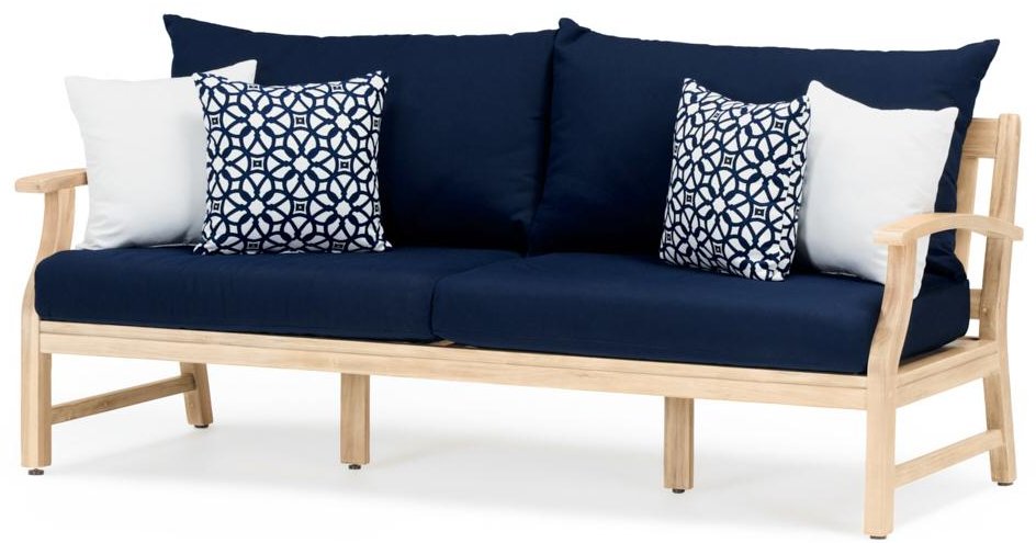 Modern 7 Piece Sofa and Club Chair Patio Set - Navy Blue-3