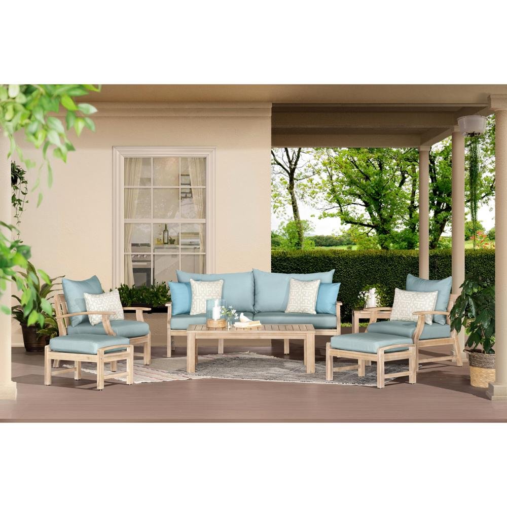 Modern 7 Piece Sofa and Club Chair Patio Set - Spa Blue-1