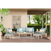 Modern 7 Piece Sofa and Club Chair Patio Set - Spa Blue