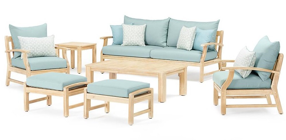 Modern 7 Piece Sofa and Club Chair Patio Set - Spa Blue-2