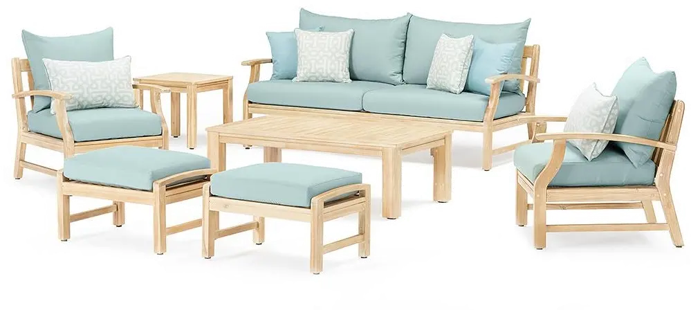 Modern 7 Piece Sofa and Club Chair Patio Set - Spa Blue-2