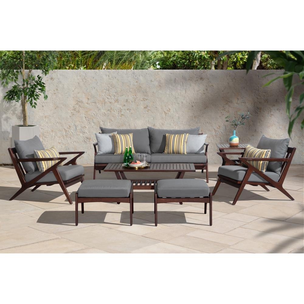 Mid-century Modern 7 Piece Sofa and Club Chair Patio Set - Charcoal Gray-1
