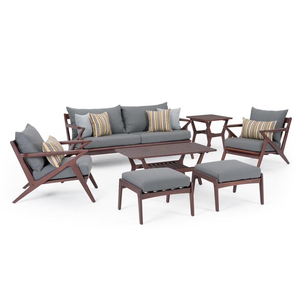 Mid-century Modern 7 Piece Sofa and Club Chair Patio Set - Charcoal Gray-2