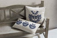 Blue and Tan French Knot Applique Rectangle Throw Pillow-2