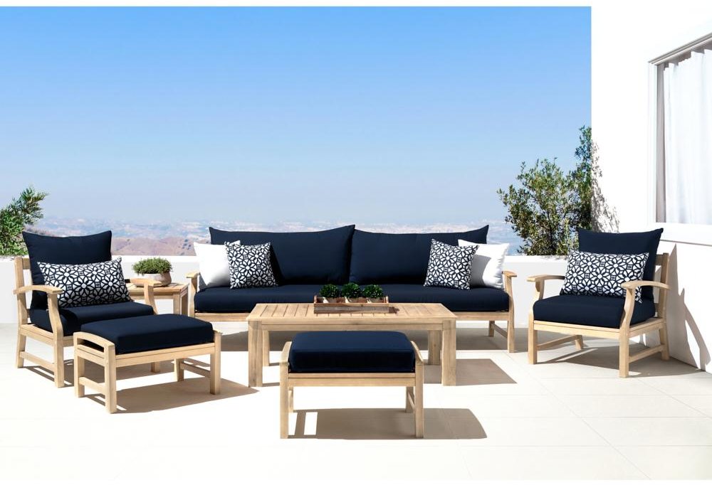 Modern 8 Piece Patio Set with Sofa - Navy Blue-1