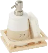 White and Light Brown Soap Dispenser, Sponge and Crate Set