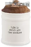 Life Is Short White Cookie Jar Set with Tongs
