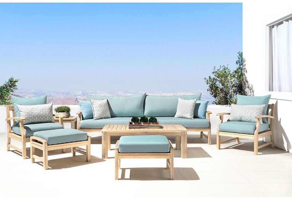 Modern 8 Piece Patio Set with Sofa - Spa Blue-1