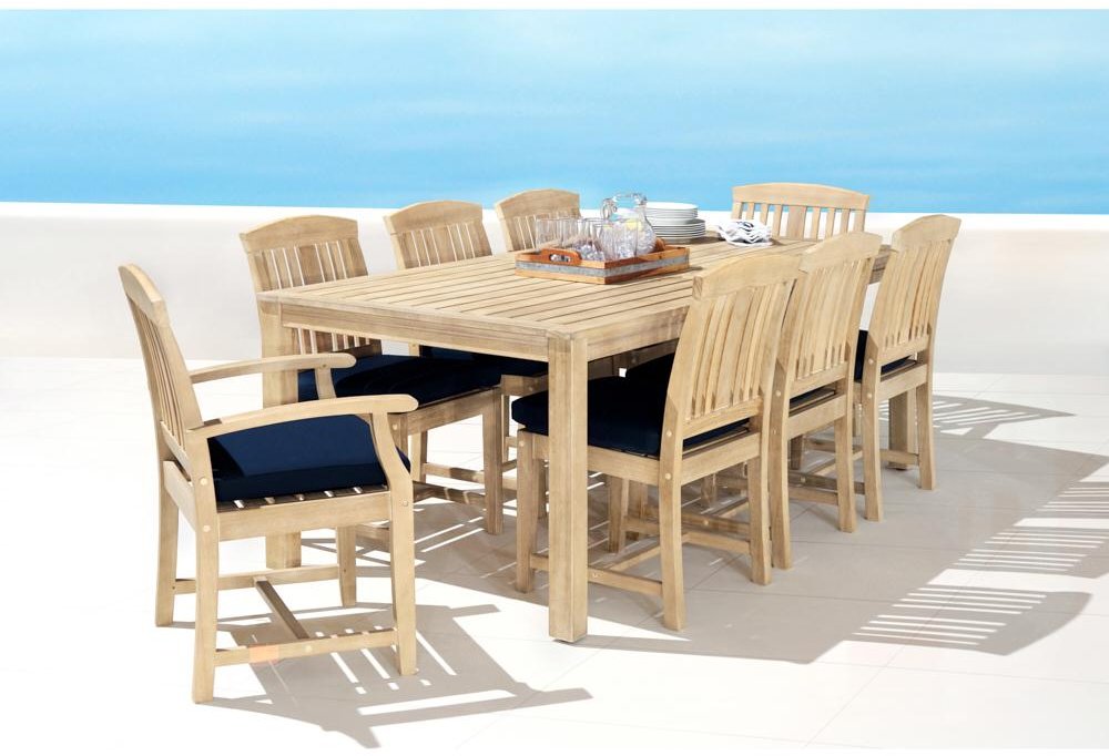 Traditional 9 Piece Patio Dining Set - Navy-1