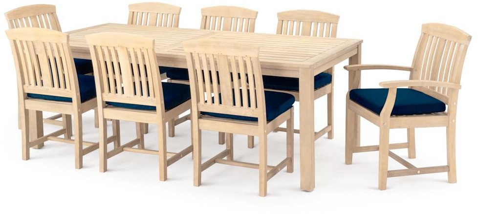 Traditional 9 Piece Patio Dining Set - Navy-2
