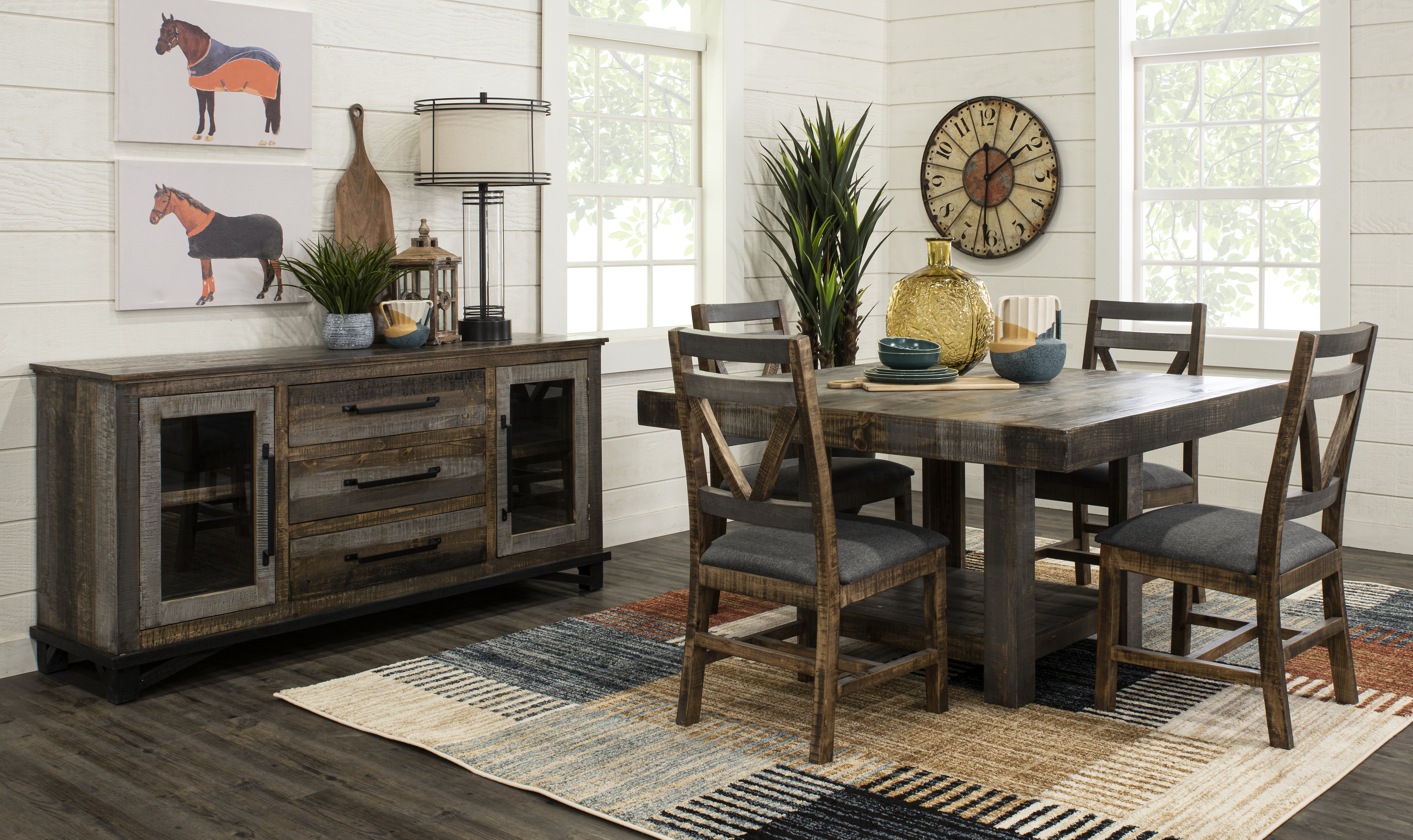 Loft Rustic Pine 5 Piece Dining Room Set-2