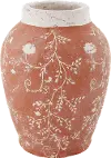 Clearance 8 Inch Orange-Red Floral Terracotta Vase with Crackle Rim