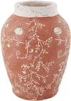 Clearance 7 Inch Orange-Red Floral Terracotta Vase with Crackle Rim