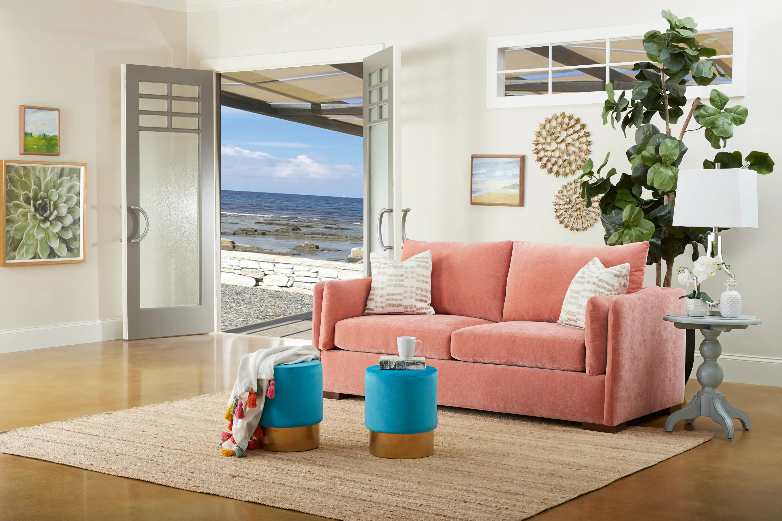 Ellyson Coral Pink Queen Sofa Bed-2