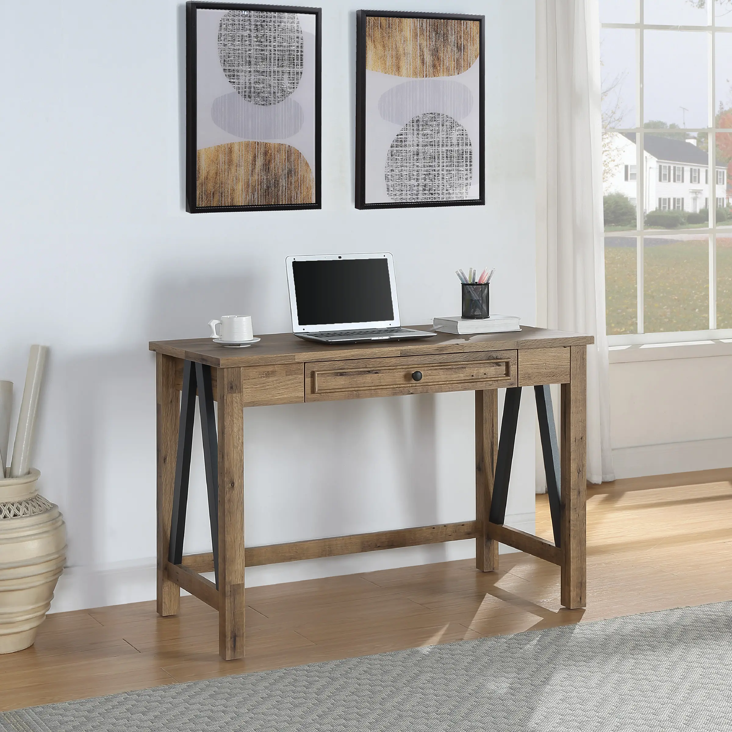 Rustic Light Brown Writing Desk - Quinton-1