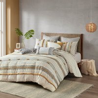 Gray and Yellow Striped Queen Cody 3 Piece Bedding Collection-1