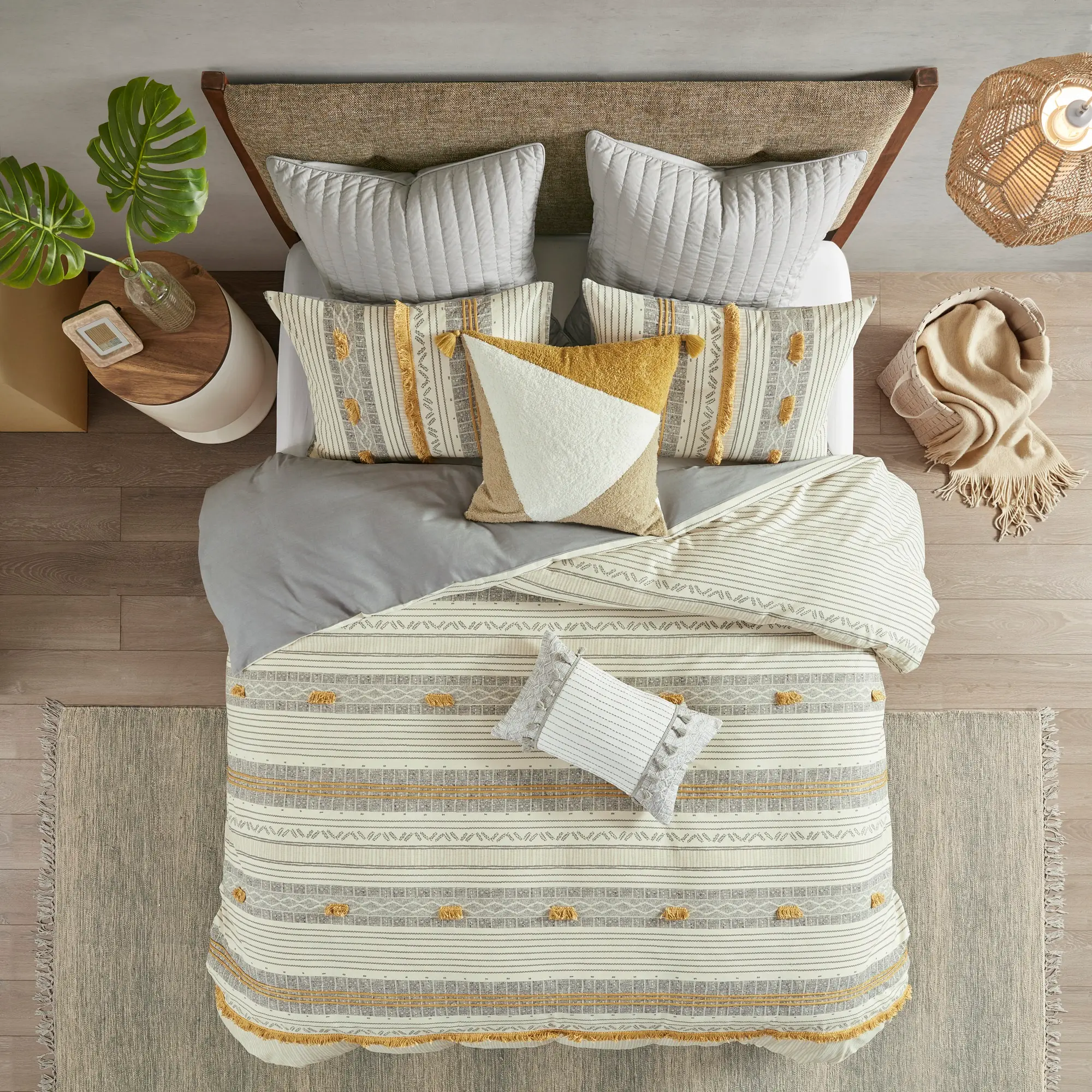 Gray and Yellow Striped Queen Cody 3 Piece Bedding Collection-2