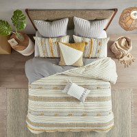 Gray and Yellow Striped Queen Cody 3 Piece Bedding Collection-2
