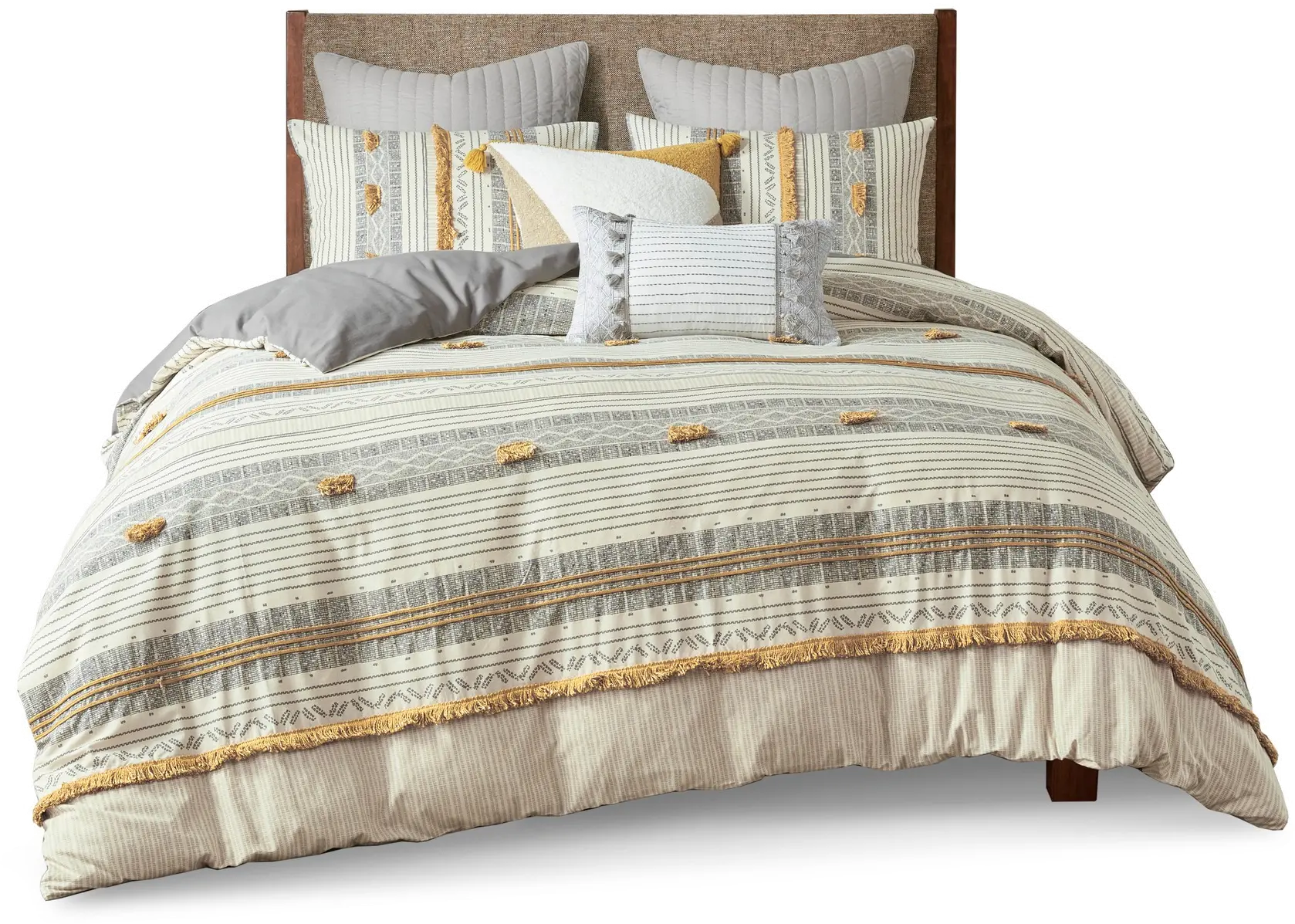 Gray and Yellow Striped Queen Cody 3 Piece Bedding Collection-3