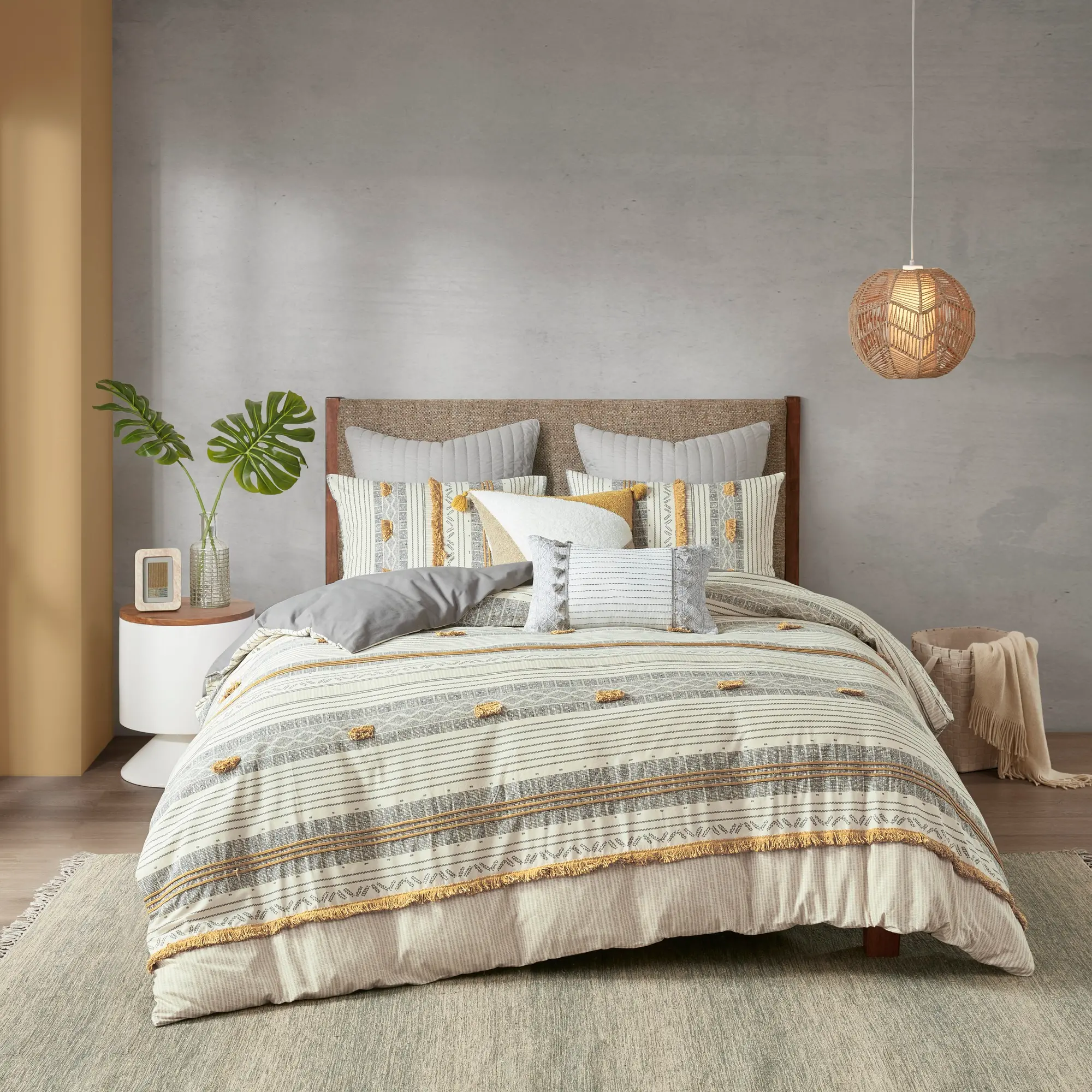 Gray and Yellow Striped Queen Cody 3 Piece Bedding Collection-4