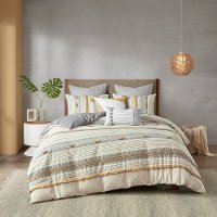 Gray and Yellow Striped Queen Cody 3 Piece Bedding Collection-4