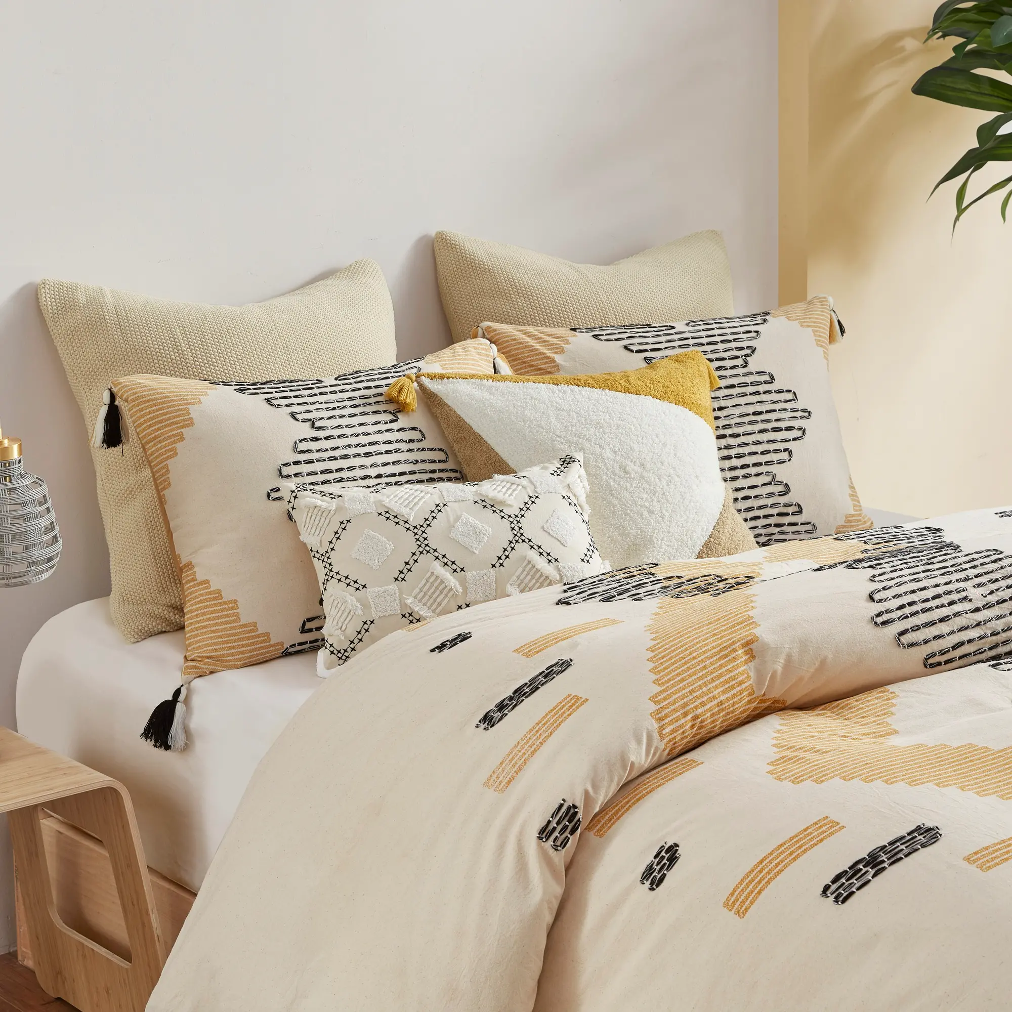 Gray and Yellow Striped Queen Cody 3 Piece Bedding Collection-5