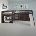 Haven Dark Cappuccino Twin L-Shaped Loft Bed with Loft Accessories