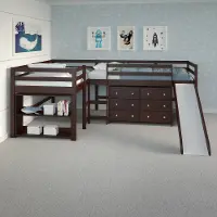 Haven Dark Cappuccino Twin L-Shaped Loft Bed with Loft Accessories